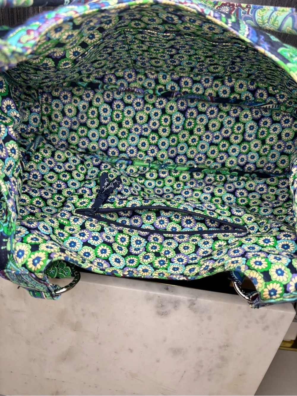 Vera Bradley large hobo rolled handle with rings Blue Rhapsody retired